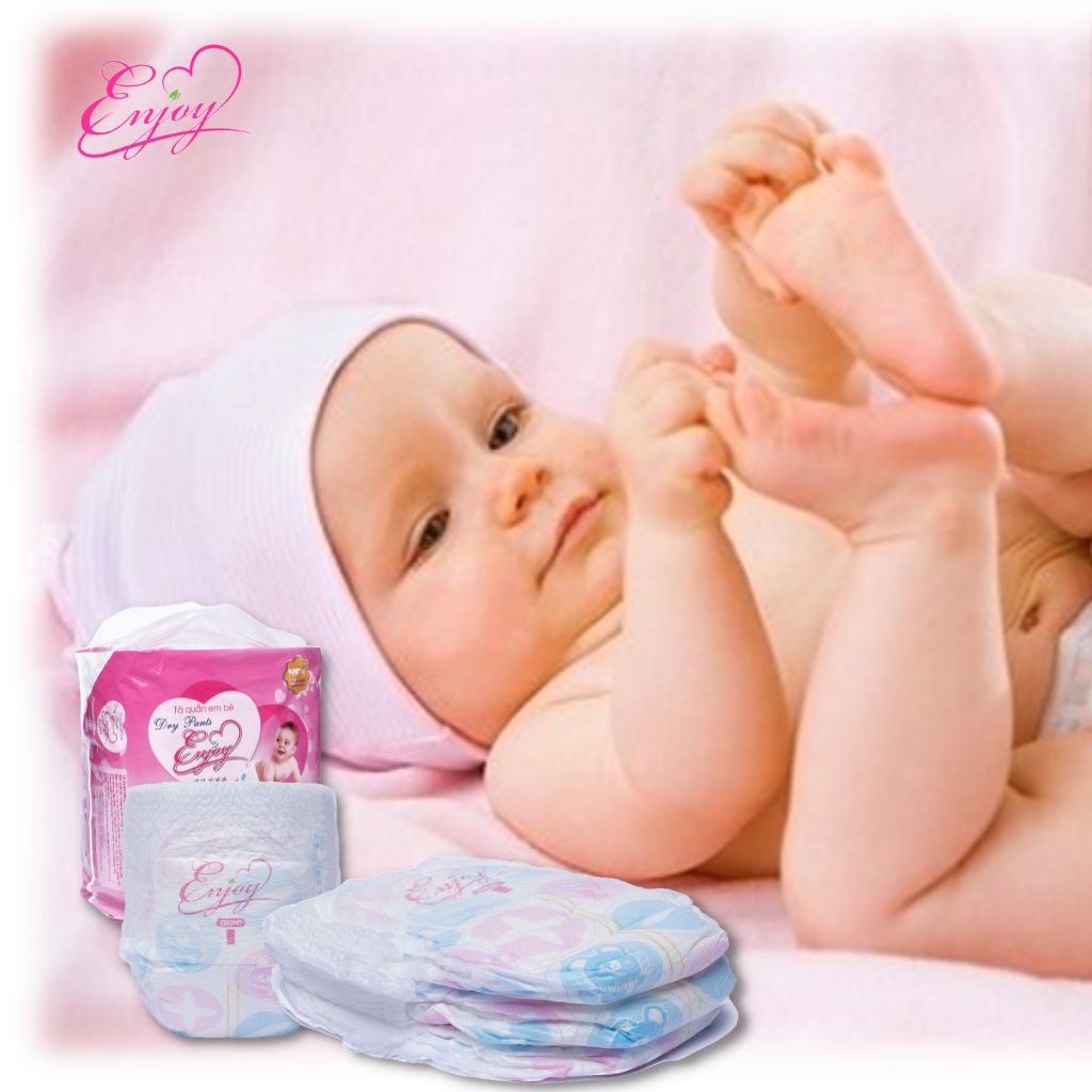 Bỉm tã quần em bé ENJOY Gói Lớn Cao Cấp nhiều size cho bé từ 4-25kg, mềm mại, thấm hút, chuẩn chất lượng Châu Âu