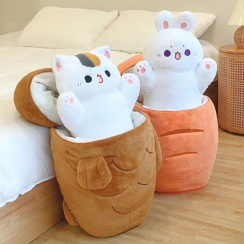 Thú nhồi bông mèo cá nướng, thỏ cà rốt đáng yêu - Size 60cm - Quà tặng gấu bông chó trong khúc xương êm mịn