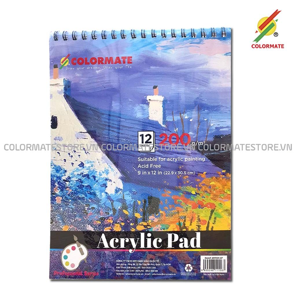 Giấy vẽ màu Acrylic Pad A4  200GSM tập 12 trang - COLORMATE