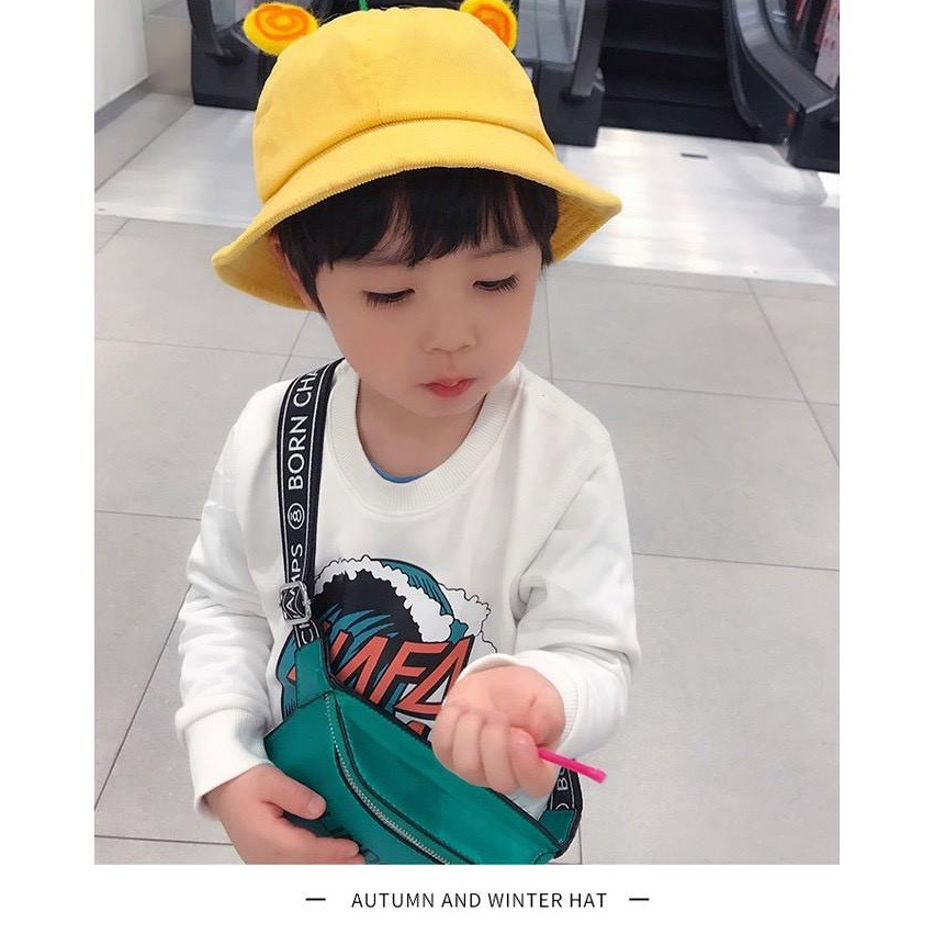 Mũ Nón Cho bé Maruko 3D Rộng Vành Nhiều Kiểu Mầm Cây EMMITS Kaki Nhung Siêu Cute