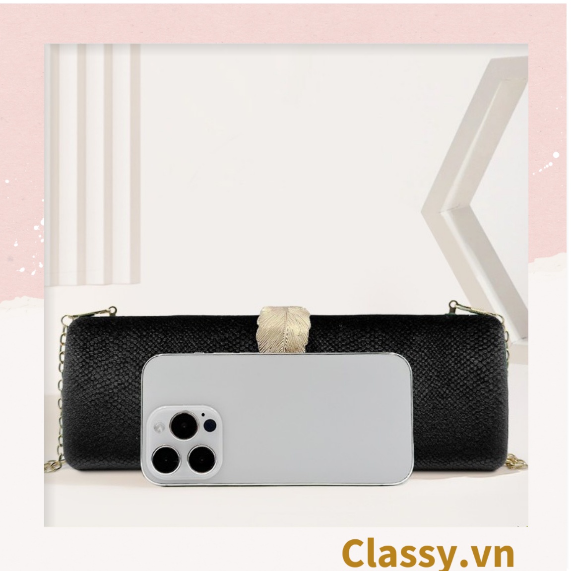 Cốp da rắn - Clutch da rắn khóa hình chiếc lá đi tiệc siêu sang Dài 25 X rộng 8 CM, đựng vừa điện thoại, son môi