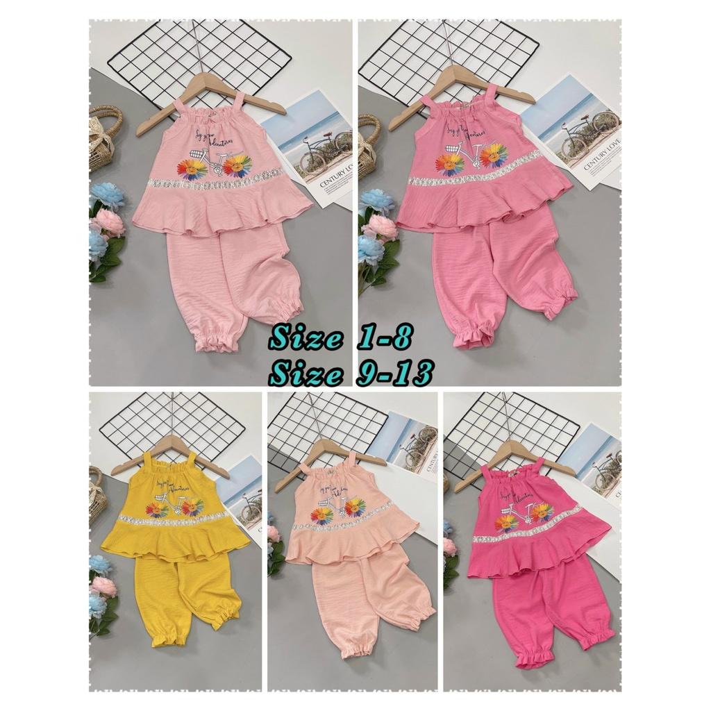 SÉT ÁO 2 DÂY HOA CÚC PHỐI QUẦN LỬNG BÉ GÁI