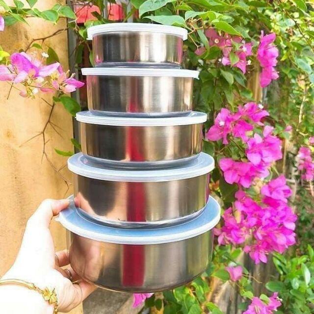 Bộ thố lạnh inox 5 món, sét 5 bát inox có nắp đậy, VÔ CÙNG TIỆN DỤNG