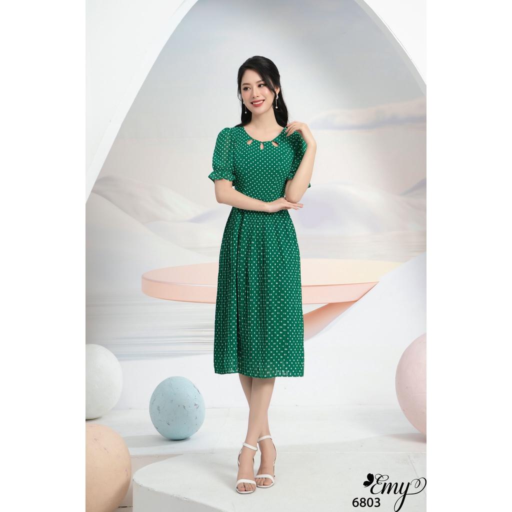 Đầm EMY EM6803 Xoè Dập Ply Xanh