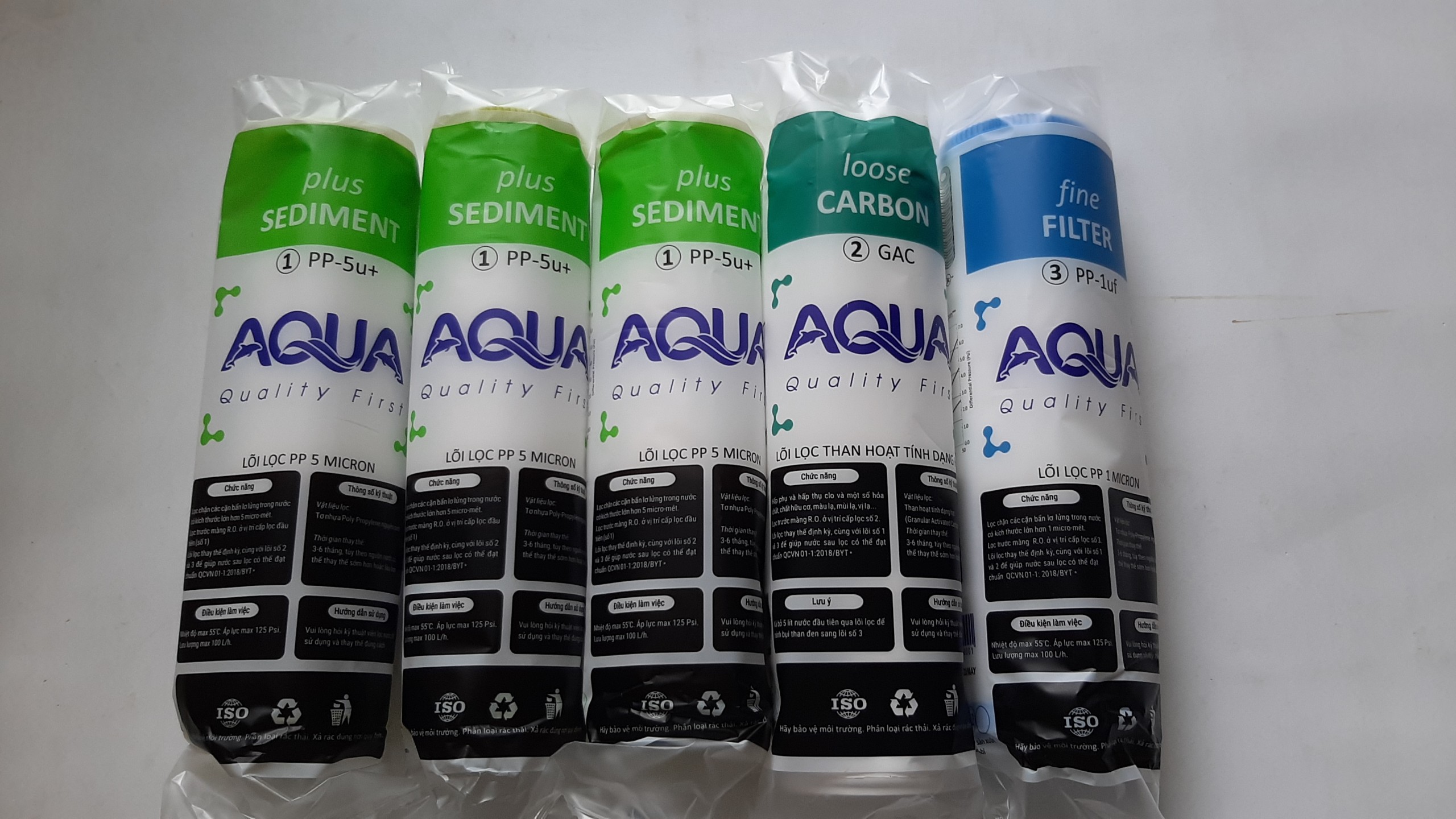 COMBO 5 LÕI LỌC AQUA CAO CẤP GỒM 3 SỐ 1, 1 SỐ 2, 1 SỐ 3 DÙNG CHO 9 THÁNG