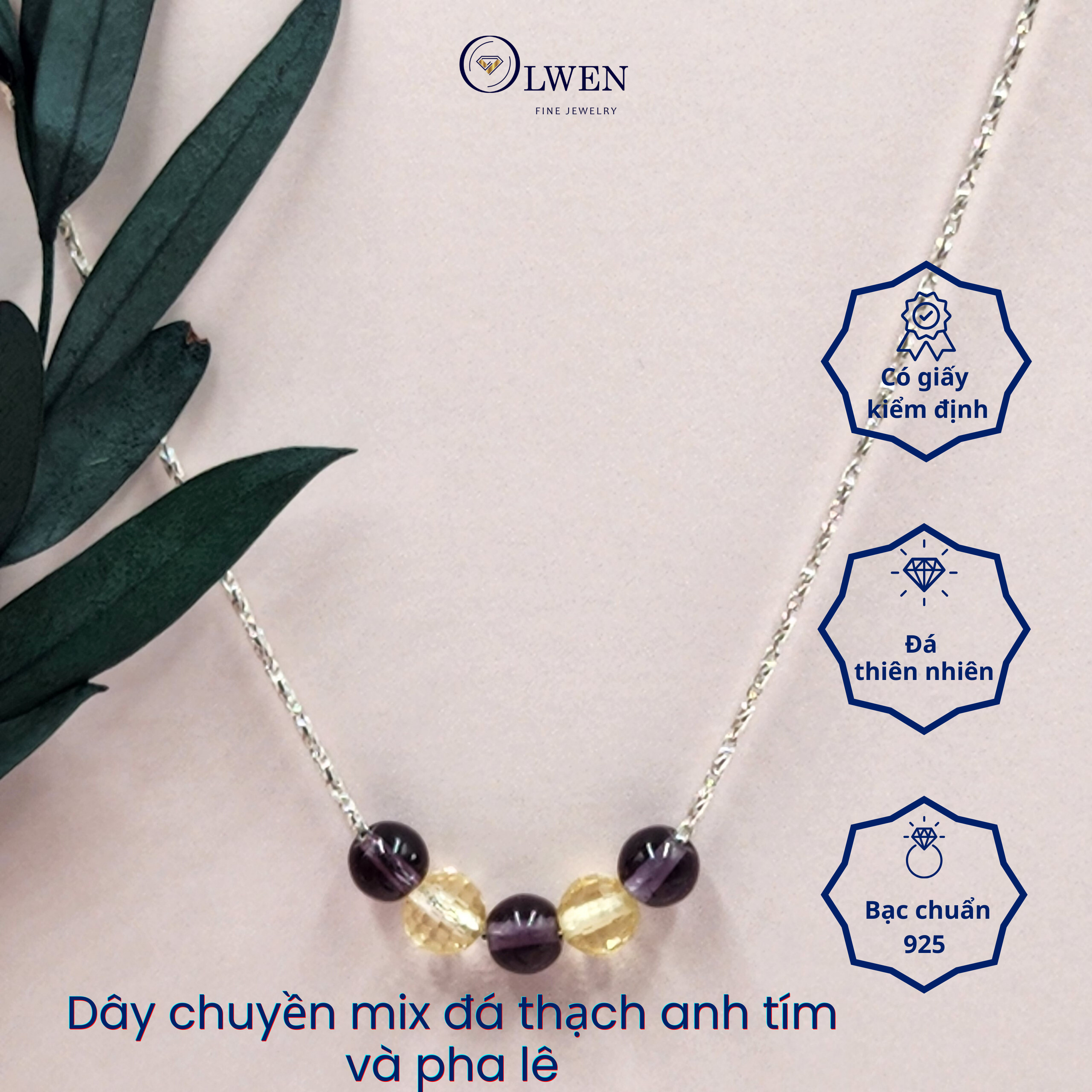 Dây Chuyền Bạc Nữ S925 Mix Đá Thạch Anh và Pha Lê BAC_NL09