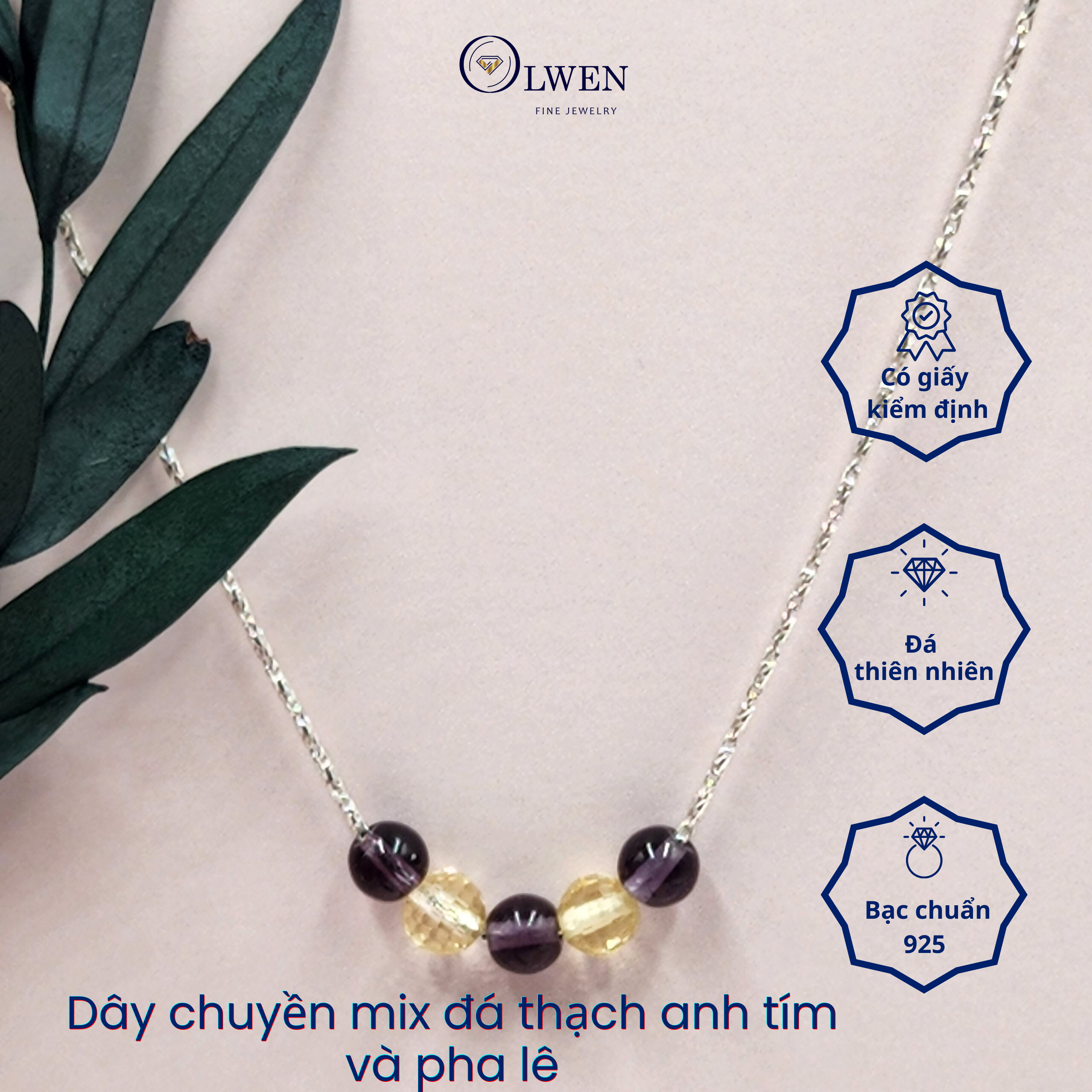 Dây Chuyền Bạc Nữ S925 Mix Đá Thạch Anh và Pha Lê BAC_NL09