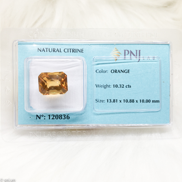 Viên citrine thạch anh vàng chữ nhật giác 10.32ct 120836