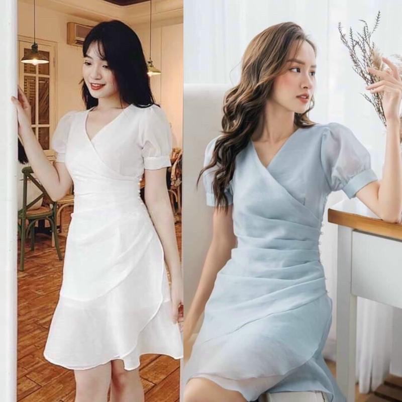 Váy tay bồng xếp li eo đính chuổi