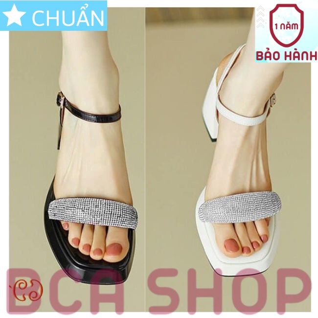 Giày cao gót nữ 8p RO469 ROSATA quai hậu, hở mũi, phần quai ngang gắn nhiều hạt lấp lánh đẳng cấp tại BCASHOP màu đen