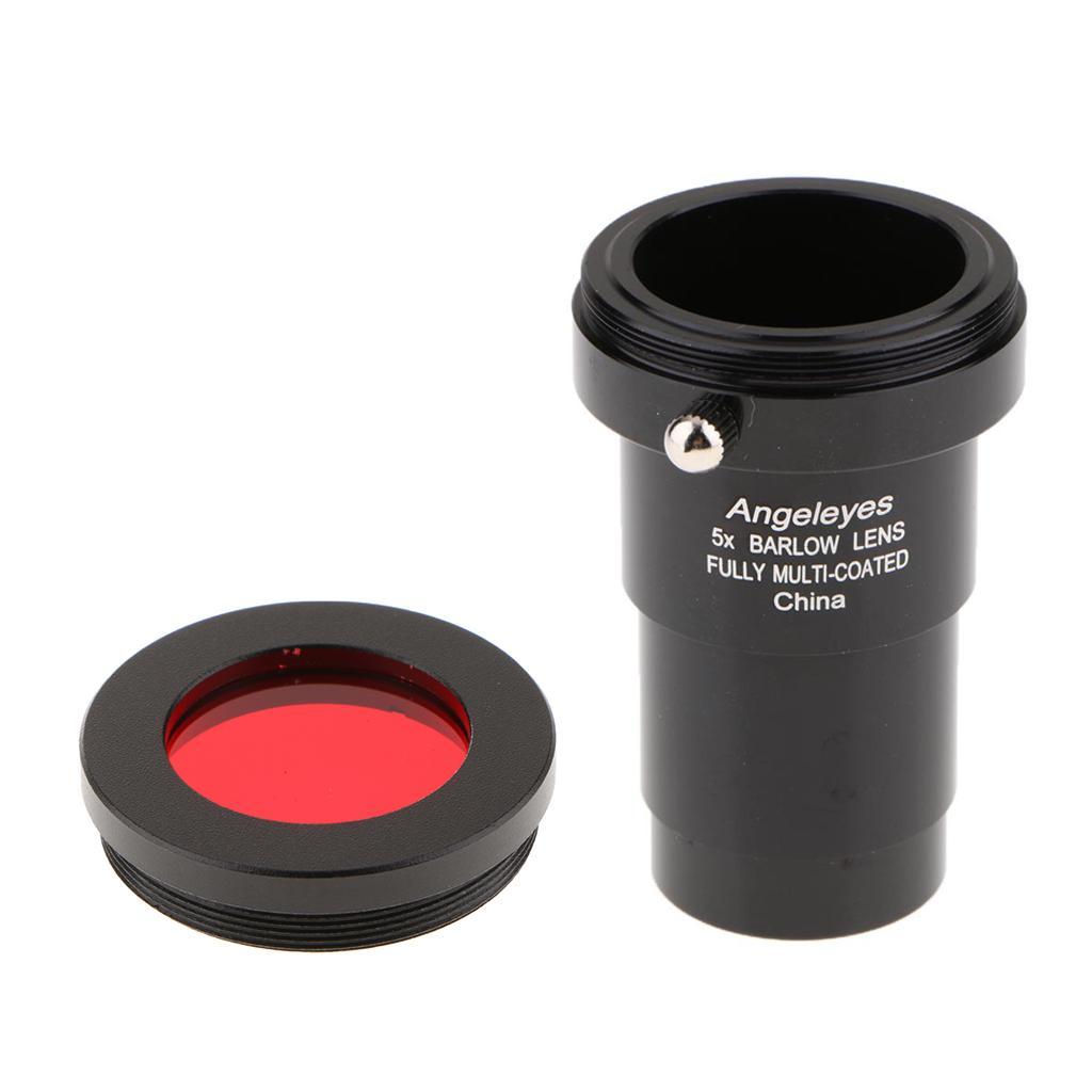 Telescope Eyepiece Barlow Lens 5X for Astronomical Photography + Filter #25A