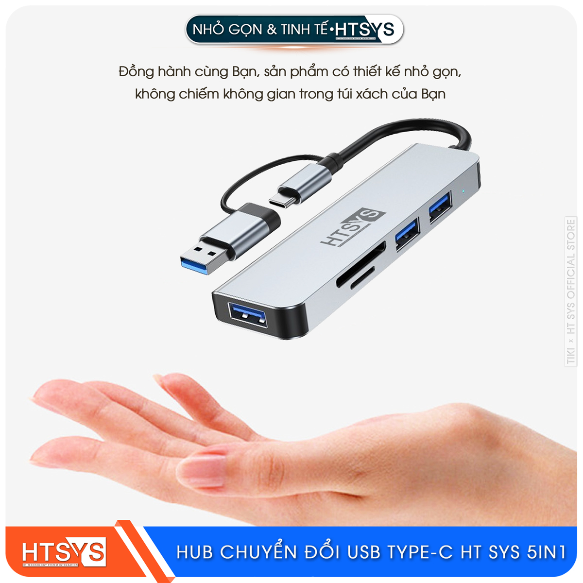 Hub Chuyển Đổi USB Type C HT SYS 5 in 1 To USB 3.0, SD, TF - Hàng Chính Hãng