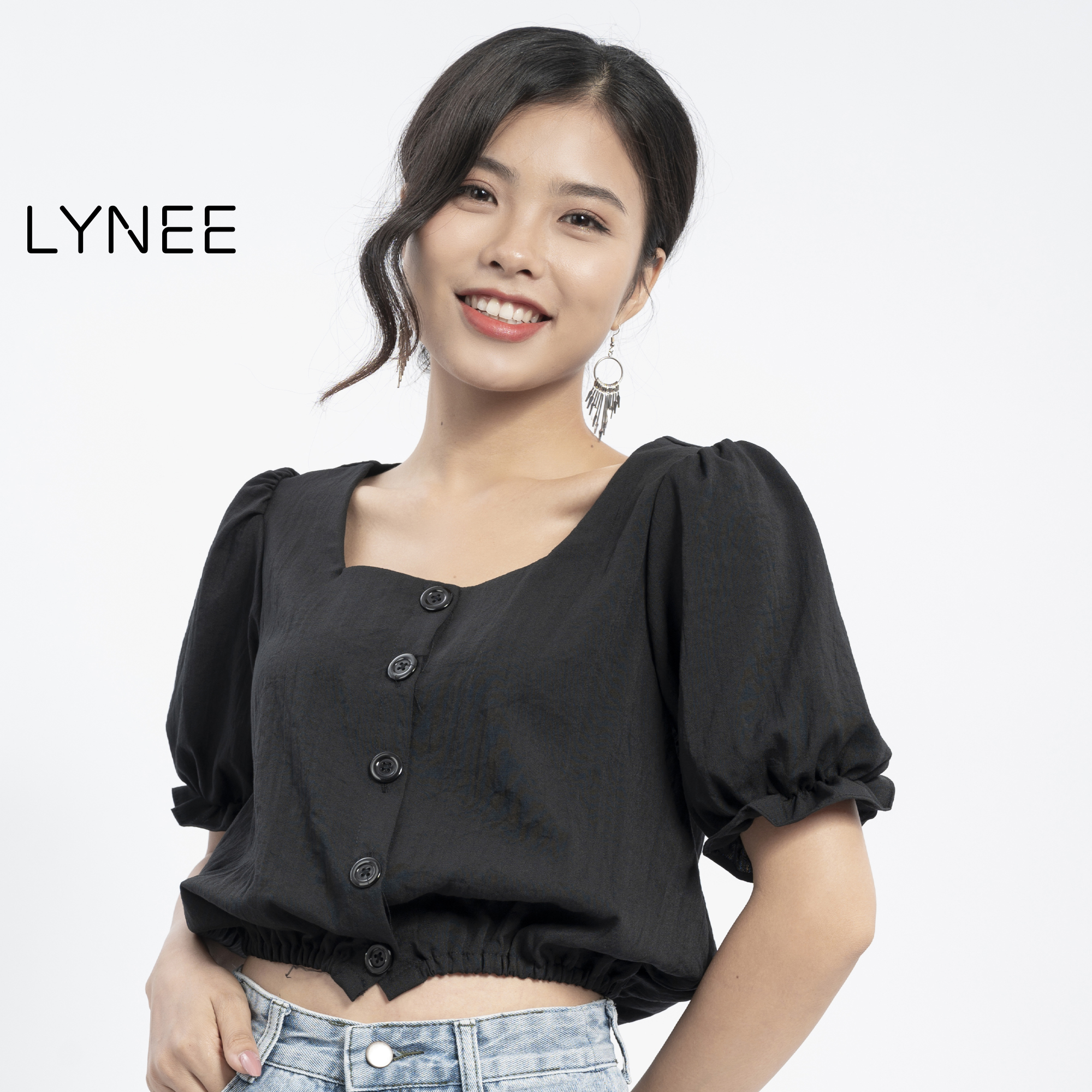 Áo croptop cổ vuông nữ tay bồng LYNEE áo kiểu nữ croptop vải linen mềm mát xinh dịu dàng đáng yêu - CT01