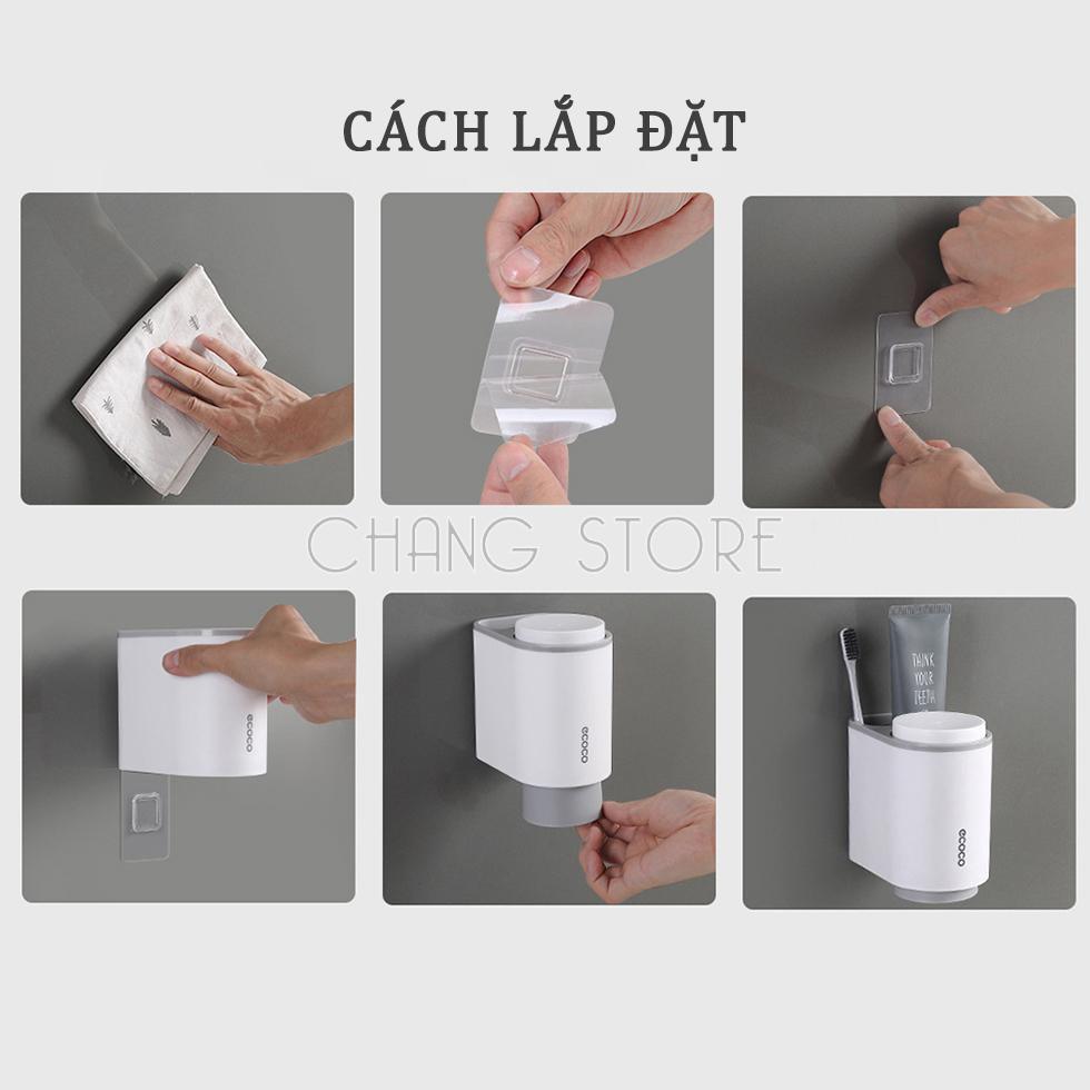 Kệ để Bàn Chải Kem Đánh Răng Mini Ecoco dán cường lực siêu chắc tặng kèm 2 cốc từ tính tiện lợi