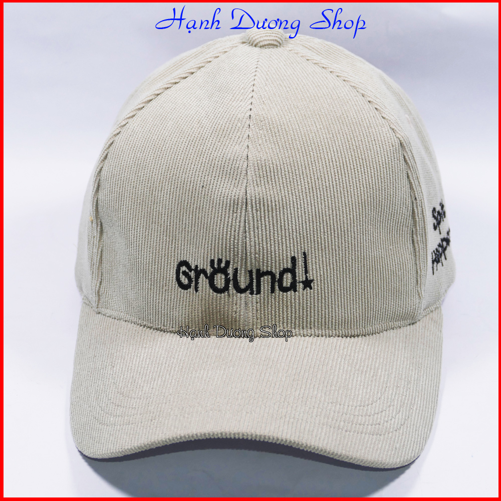 Nón kết nhung tăm thêu chữ Ground, chất liệu vải nhung tăm gân nổi, phong cách thời trang cá tính - Hạnh Dương