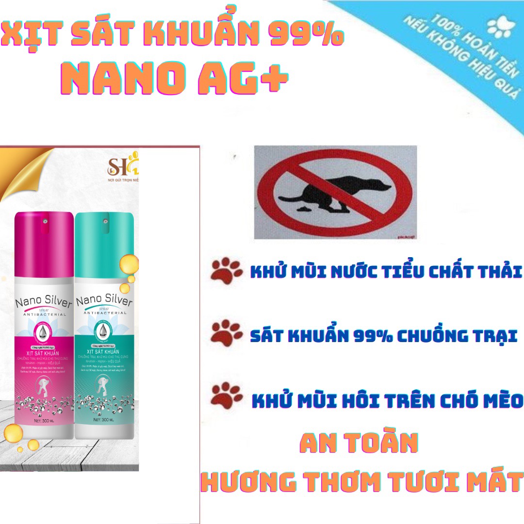 Xịt Sát Khuẩn Khử Mùi Hôi Chó Mèo NANO SLIVER SPRAY, Khử Mùi Hôi Khu Nuôi