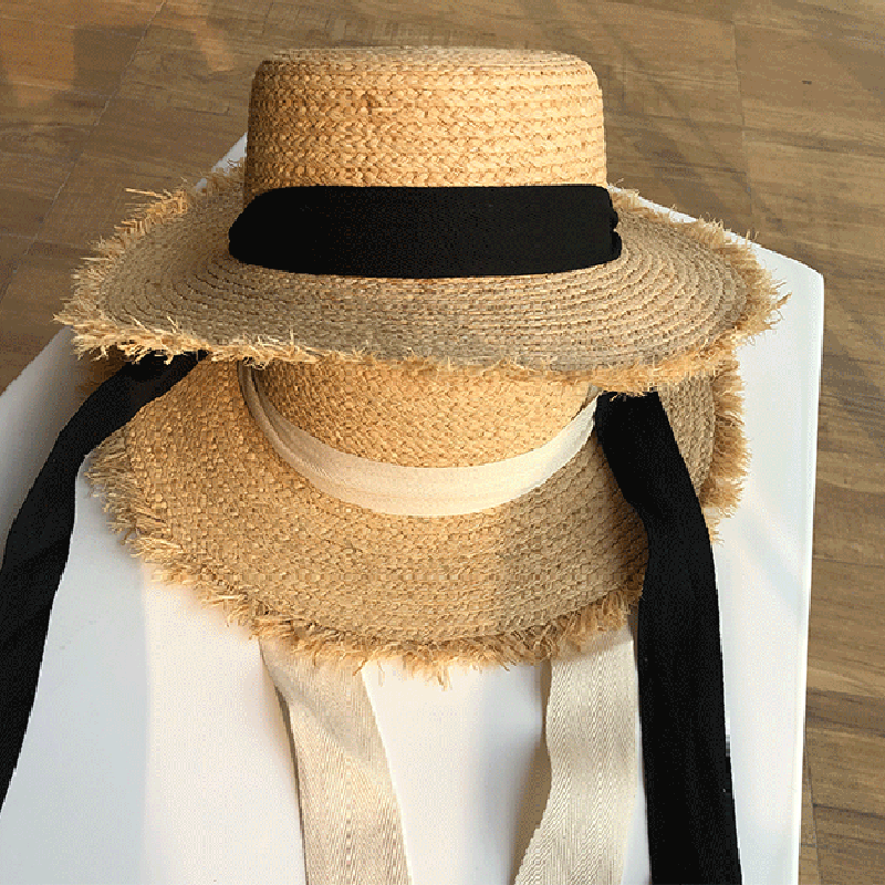Mũ Lưỡi Trai Nữ Rộng Vành Chống Nắng Đi Biển Nón Đen Trắng Ruy Băng Nơ Ống Hút Nắp Casual Nữ Đầu Dẹt panama Hat
