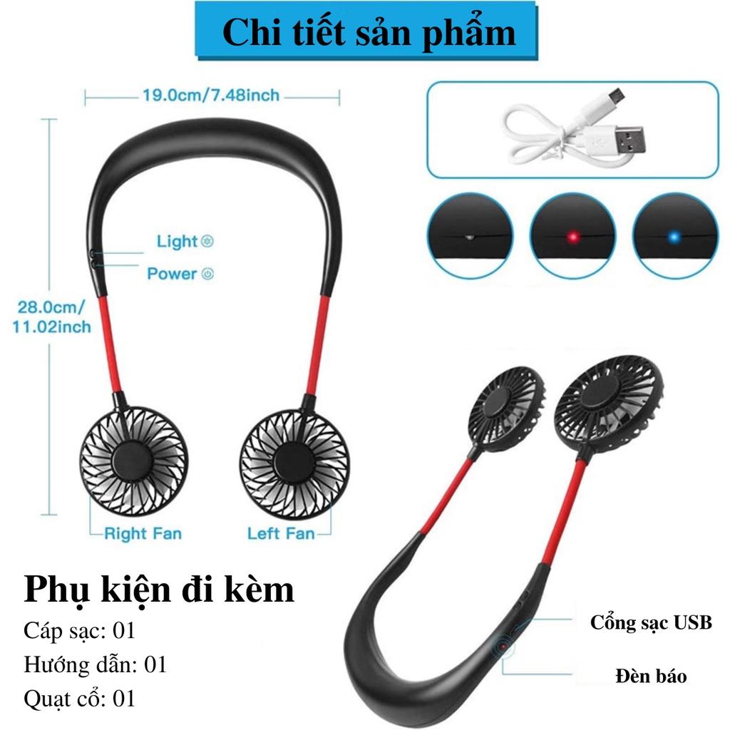 Quạt mini đeo cổ sạc tích điện usb quạt điện quàng cổ xoay 360 độ tập thể thao