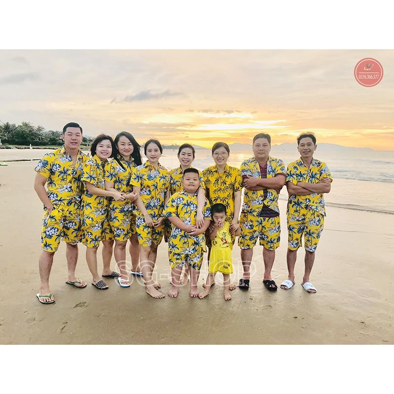 Bộ Đồ Hoạ Tiết Đi Biển Cao Cấp - Nguyên Bộ Nam Nữ Trẻ Em - Chất Vải Kate Thái Mát Mẻ