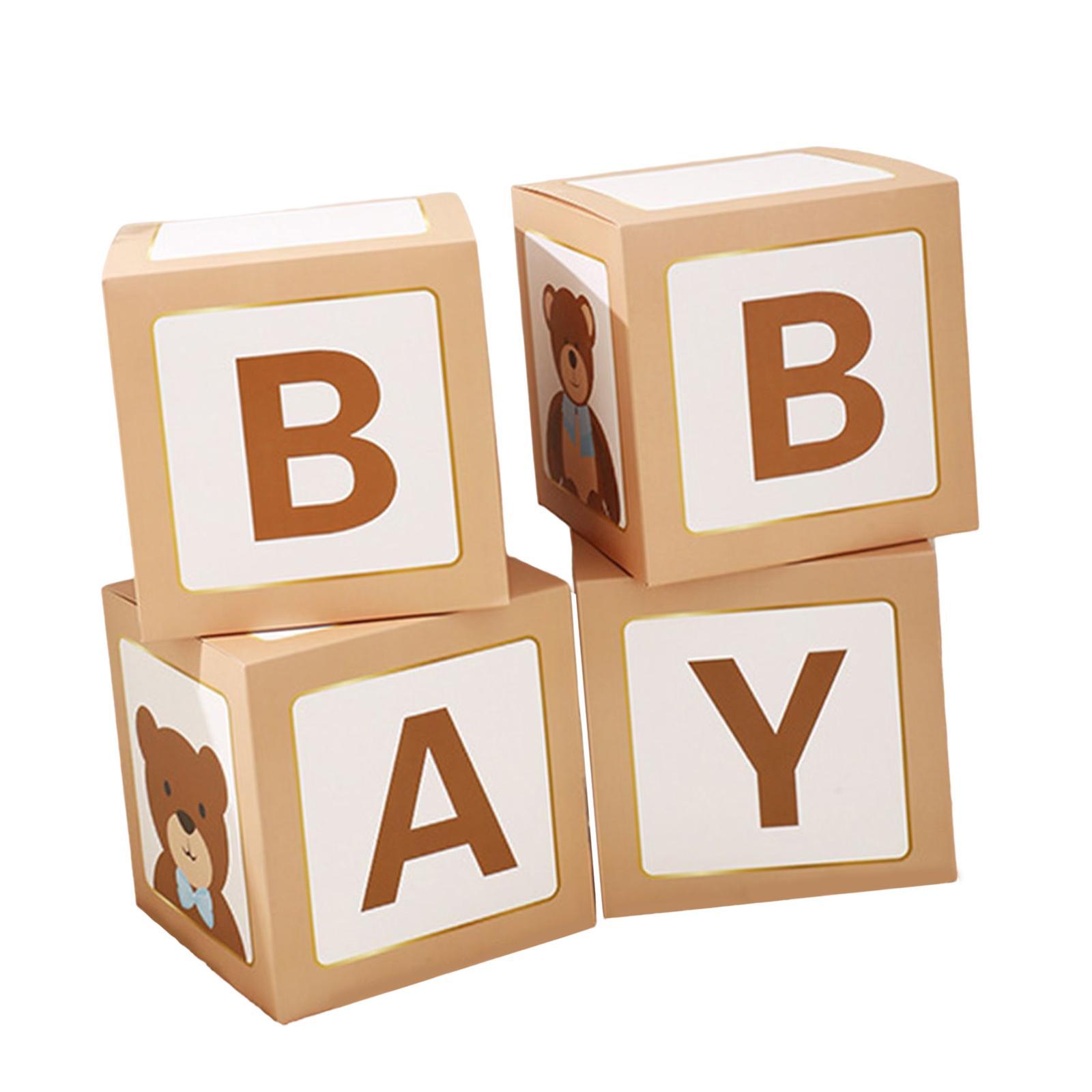 4PCS Baby Shower Decorations for Boy Girl, Baby Box Block Balloons Boxes with Letters, Gender Reveal Decor, Birthday Party Backdrop