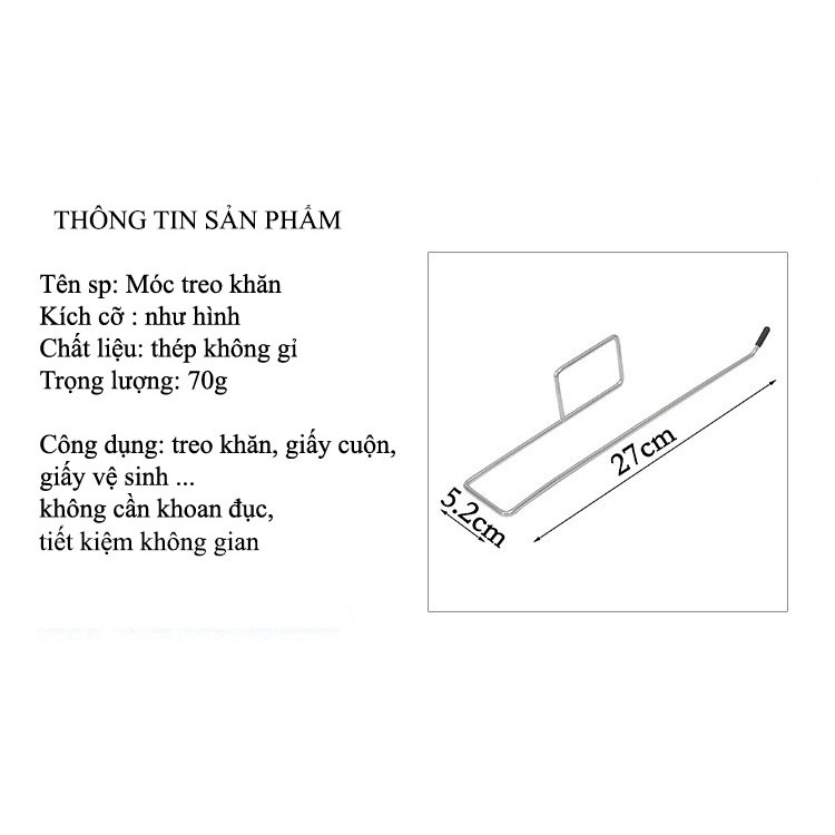 Móc Treo Cuộn Giấy Vệ Sinh, Khăn Lau Nhà Bếp Bằng Inox Dán Tường