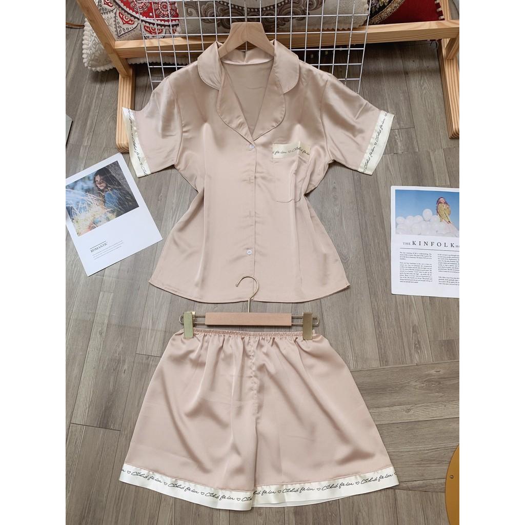 Bộ pijama mặc nhà quần cộc áo cộc chất liệu lụa satin cao cấp Xavia - P1