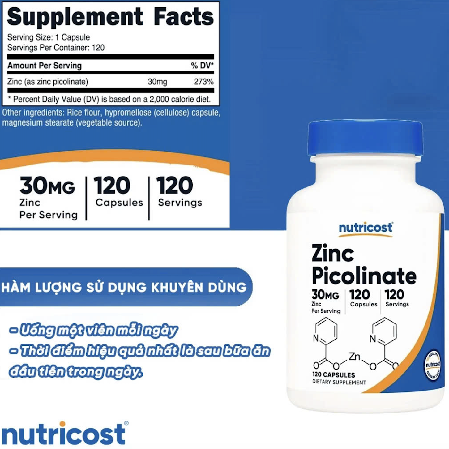 Viên Uống Bổ Sung Kẽm Nutricost Zinc Picolinate (30mg/50mg) Tăng Khả Năng Nam Giới, Hệ Miễn Dịch | Nhập Khẩu Mỹ