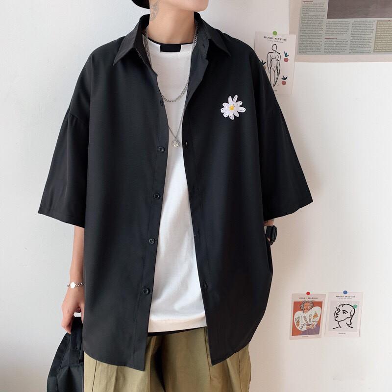 Áo sơmi tay lỡ kaki unisex Wind Quốc Dân hoa cúc, áo sơmi tay lỡ Ulzzang Wind