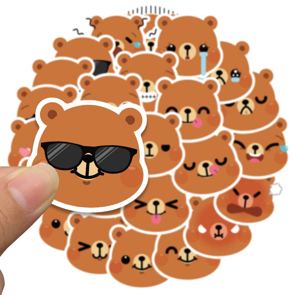 Sticker gấu nâu emotion chibi hoạt hình cute trang trí mũ bảo hiểm, guitar, ukulele, điện thoại, sổ tay, laptop-mẫu S83