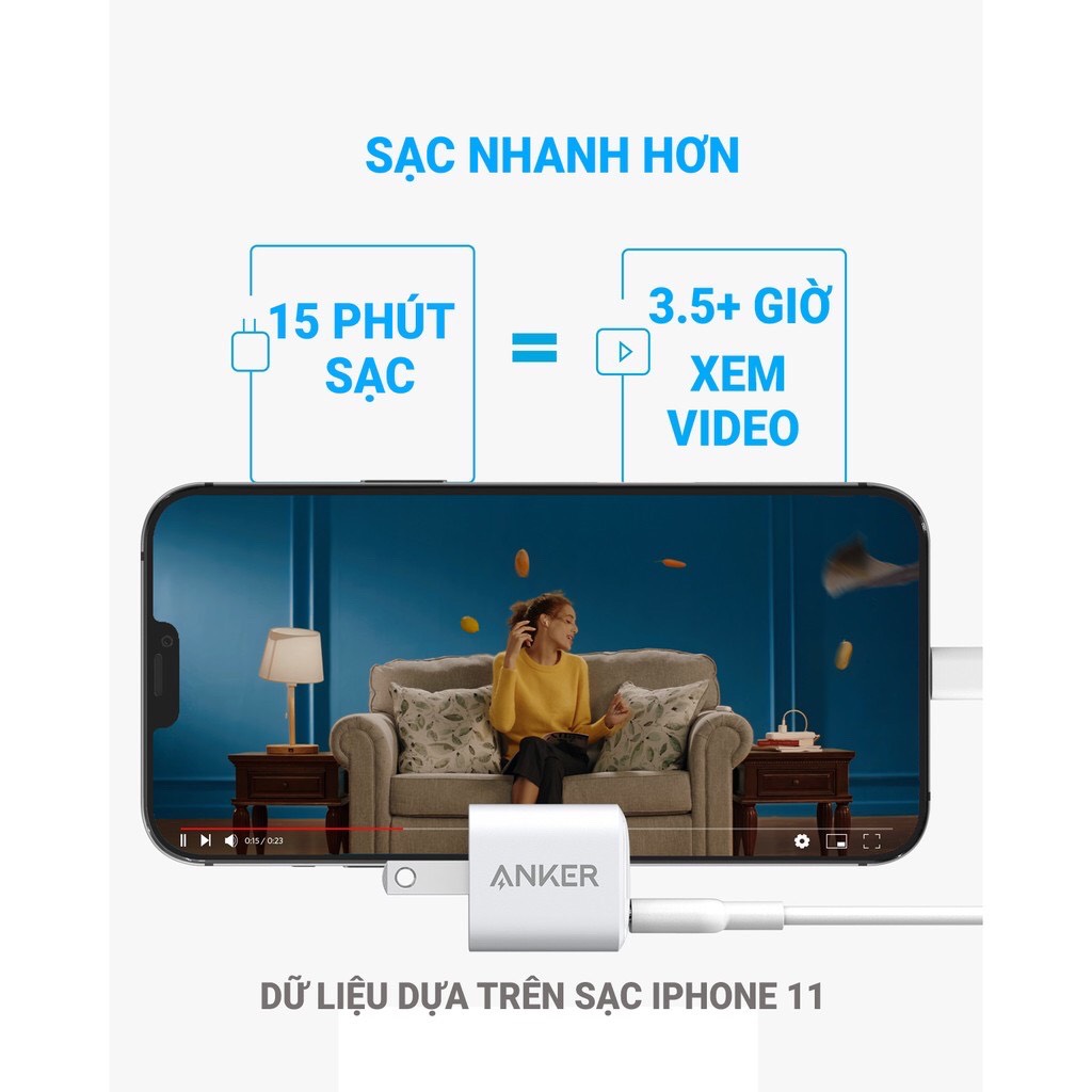 Adapter Sạc AN KER PowerPort III Nano 20W 1 cổng USB-C (Type-C) Công Nghệ PowerIQ 3.0 Tích Hợp Power Delivery - AN KER A2633