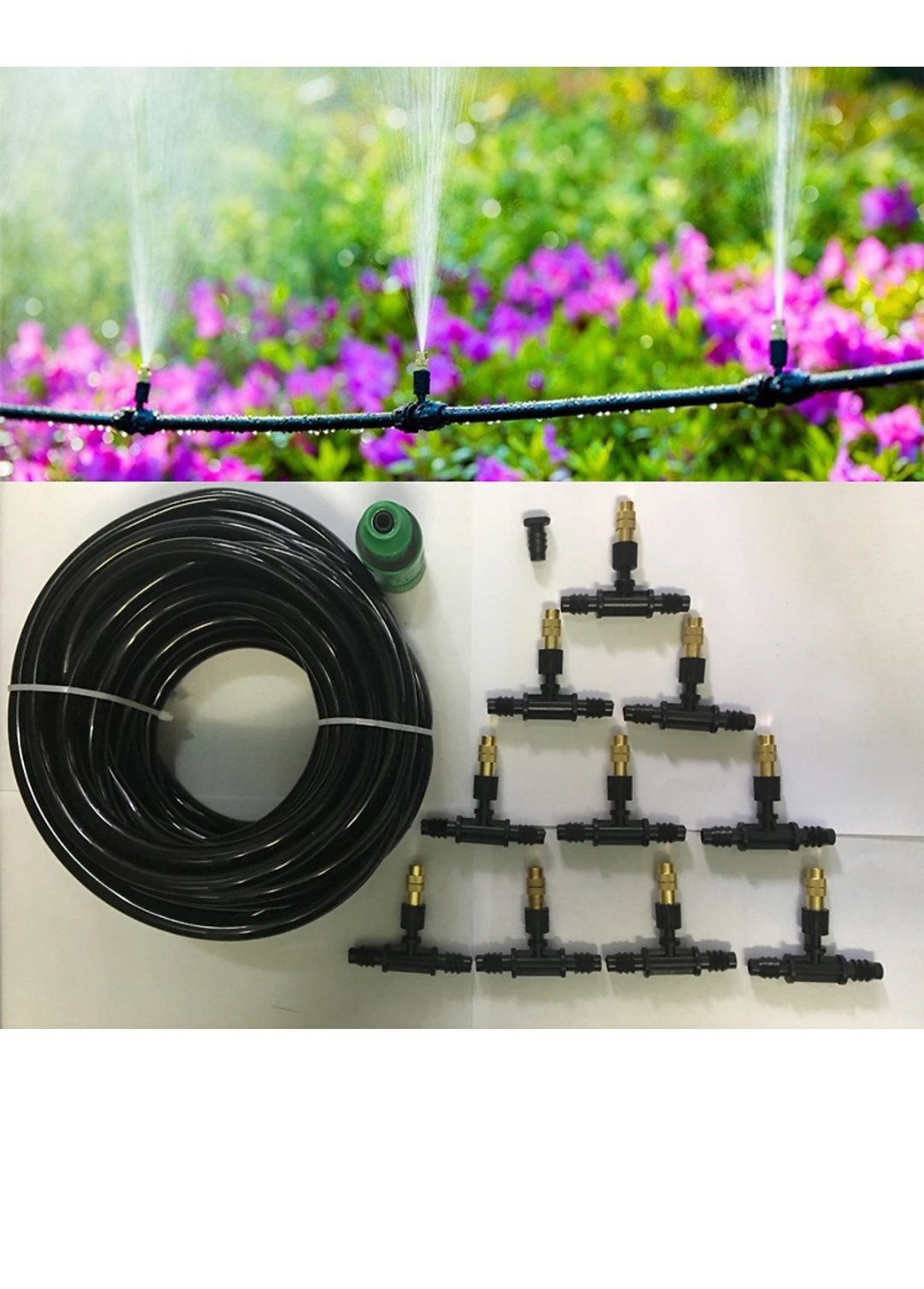 Bộ tưới cây 10 béc đồng kèm bơm mini