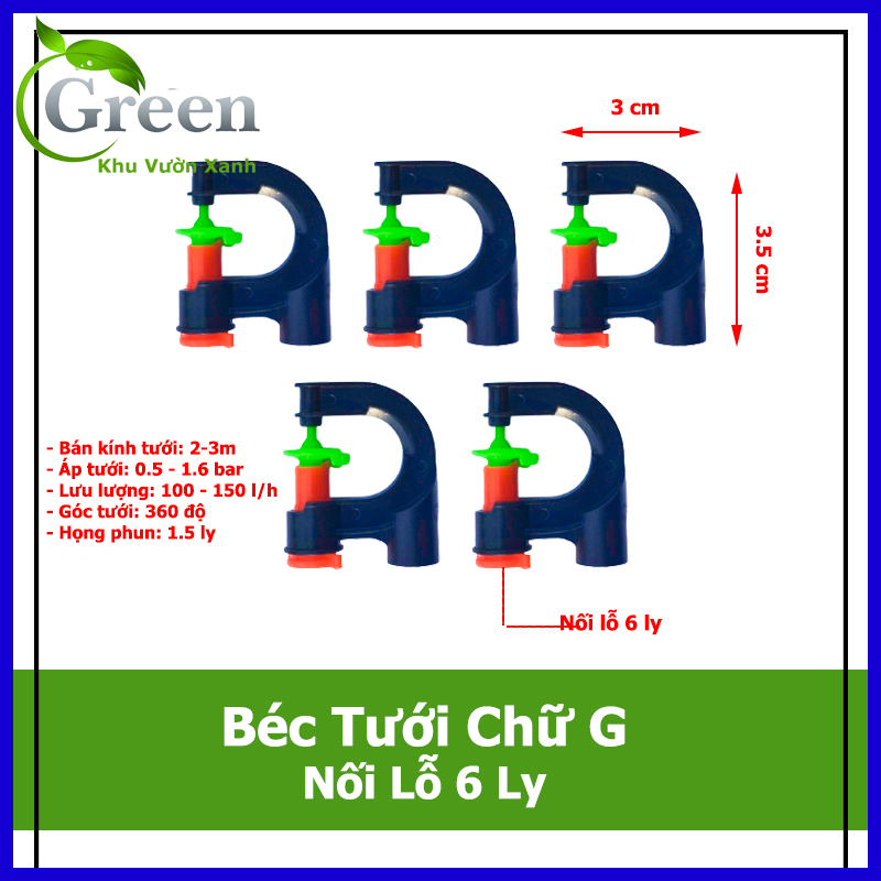 Combo 5 Béc Tưới Cây Chữ G 360 Độ Cao Cấp Tưới Rau Tưới Hoa Nối Lỗ 6 Ly (BTC-937C)