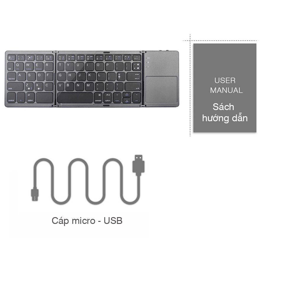 Bàn phím không dây Bluetooth A18 có trackpad gấp gọn cho điện thoại, máy tính bảng, tvbox - Hàng chính hãng + Tặng kèm hộp đựng tai nghe Carbon thuận tiện