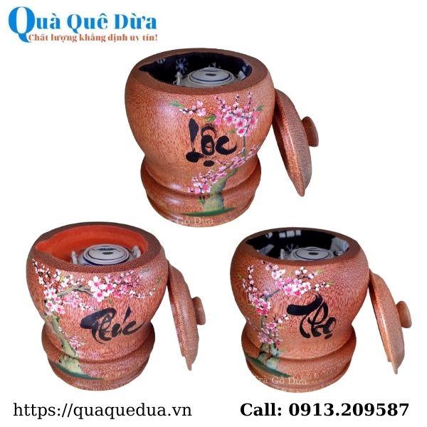 Bình Trà Gỗ Dừa Hoa Văn Lồng Chữ Lộc Và Bình Trà 700 - 950ml - Sản Phẩm Được Sản Xuất Tại Bến Tre