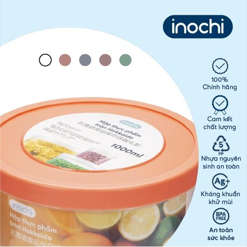 Hộp thực phẩm tròn Inochi - Hokkaido 1000ml màu Xanh/Hồng/Cam