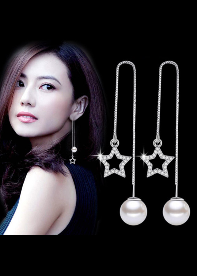 Bông tai ngọc trai dài đá zircon BHBT80