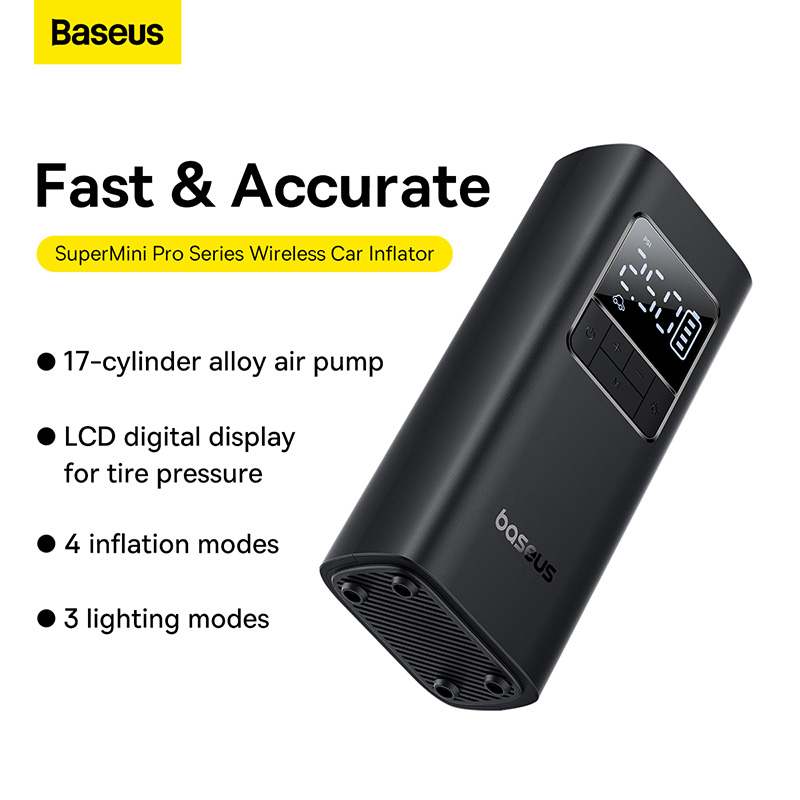 Máy Bơm Lốp ÔTô Baseus SuperMini Pro Series Wireless Car Inflator Cluster Black (Hàng chính hãng)