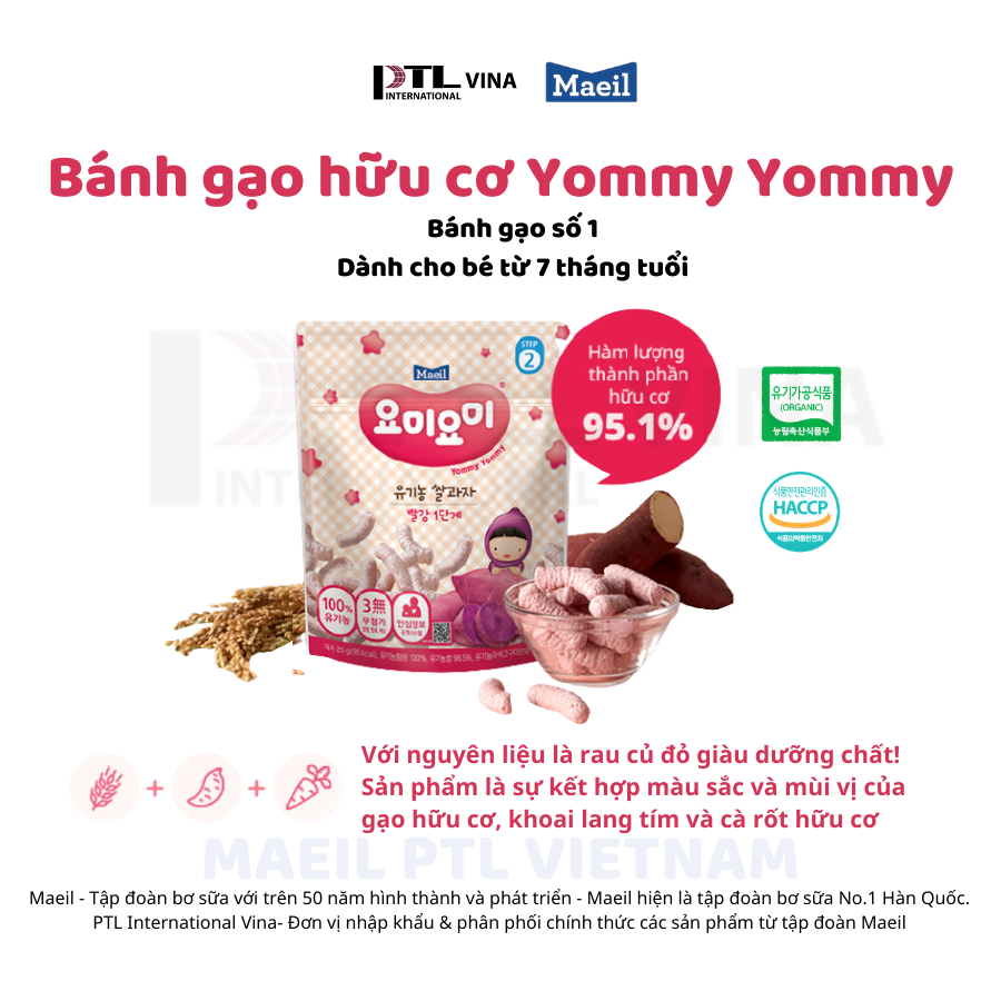 Thùng 8 gói bánh gạo ăn dặm cho bé Yummy Yummy vị khoai lang tím nhập khẩu Hàn Quốc