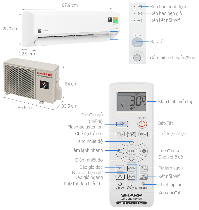 Máy lạnh Sharp Inverter 2 HP AH-XP18CHW - HÀNG CHÍNH HÃNG - CHỈ GIAO HCM