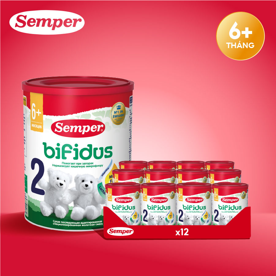 Thùng 12 hộp Sữa bột công thức Semper Bifidus số 2 400g/hộp