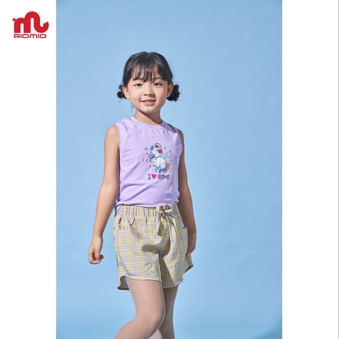 Set bộ bé gái áo thun sát nách quần short kẻ RIOMIO cotton 4 chiều siêu thoáng mát - RB193