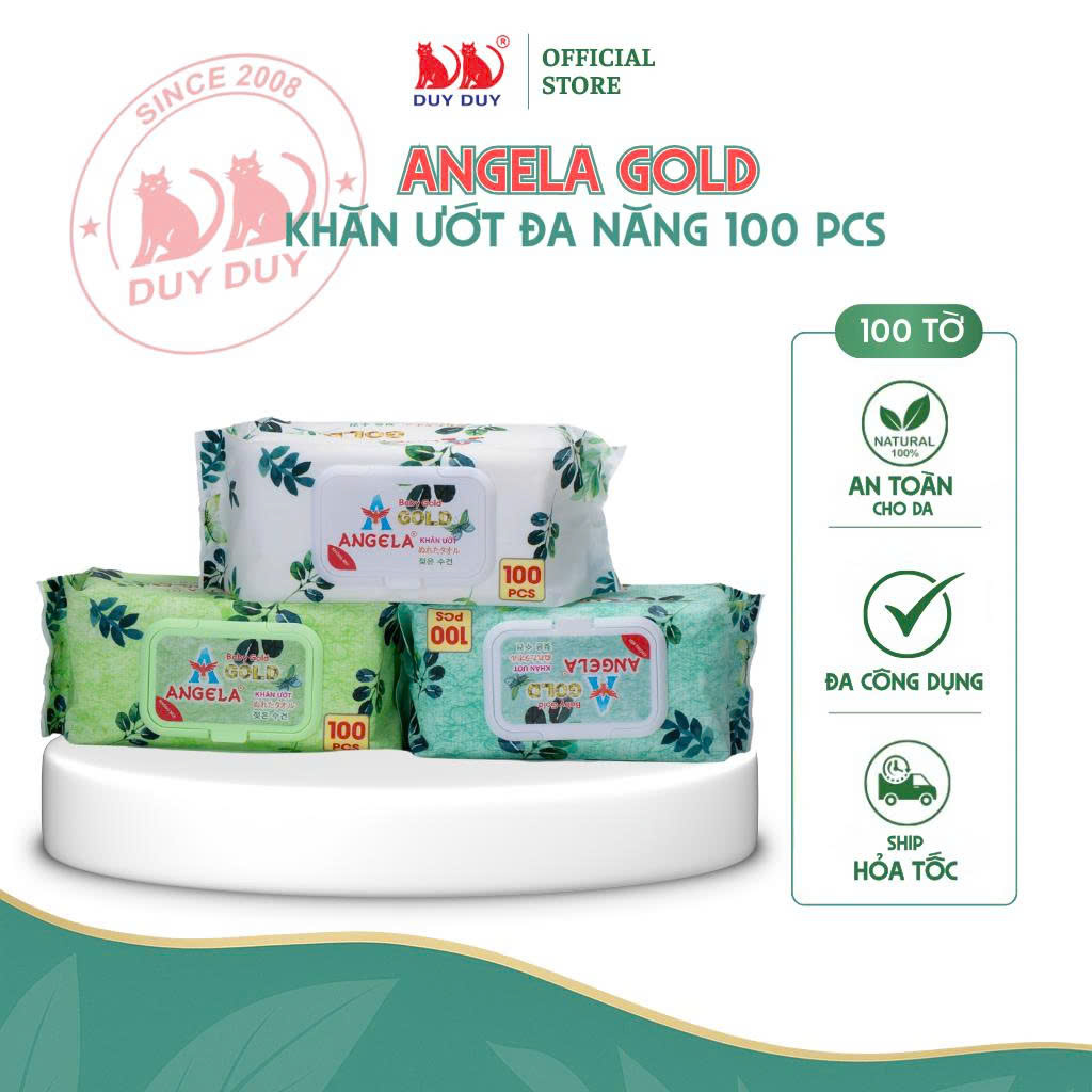 Khăn ướt cho bé Baby Angela Gold vải không dệt rayon cao cấp 100 miếng 18x20cm