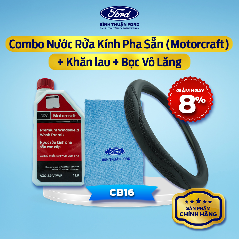 [COMBO GIÁ HỜI] Nước Rửa Kính Ô Tô Pha Sẵn 1L (Motorcraft) + Khăn Lau + Bọc Vô Lăng Ô Tô