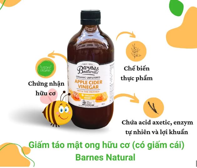 Date 08/25  Giấm Táo Mật Ong Hữu Cơ Barnes Naturals 500ml