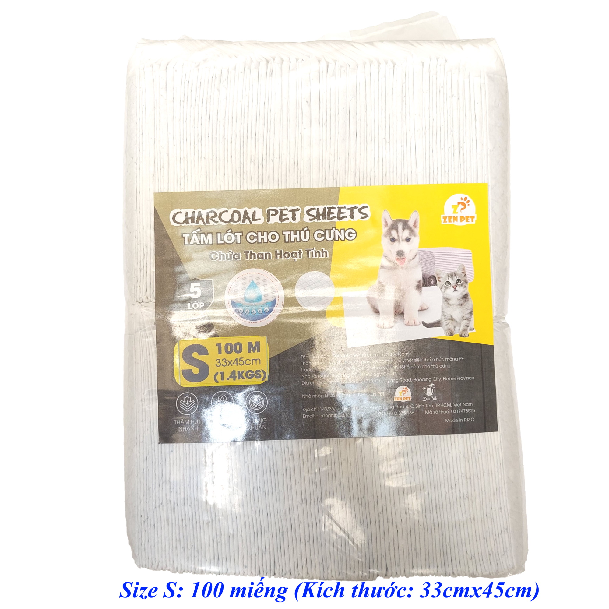 Tã lót chuồng cho Chó Mèo Chứa than hoạt tính Zen Pet Charcoal Pet Sheets 5 lớp Siêu thấm hút, khô thoáng, kháng khuẩn