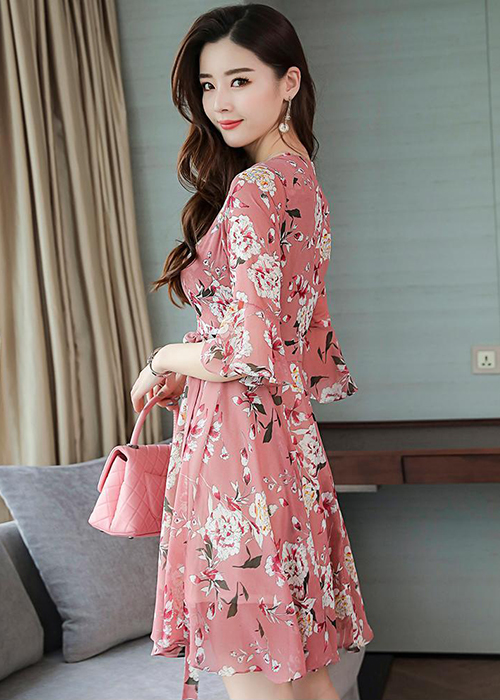 Đầm Nữ Thắt Eo Họa Tiết Hoa Thanh Lịch