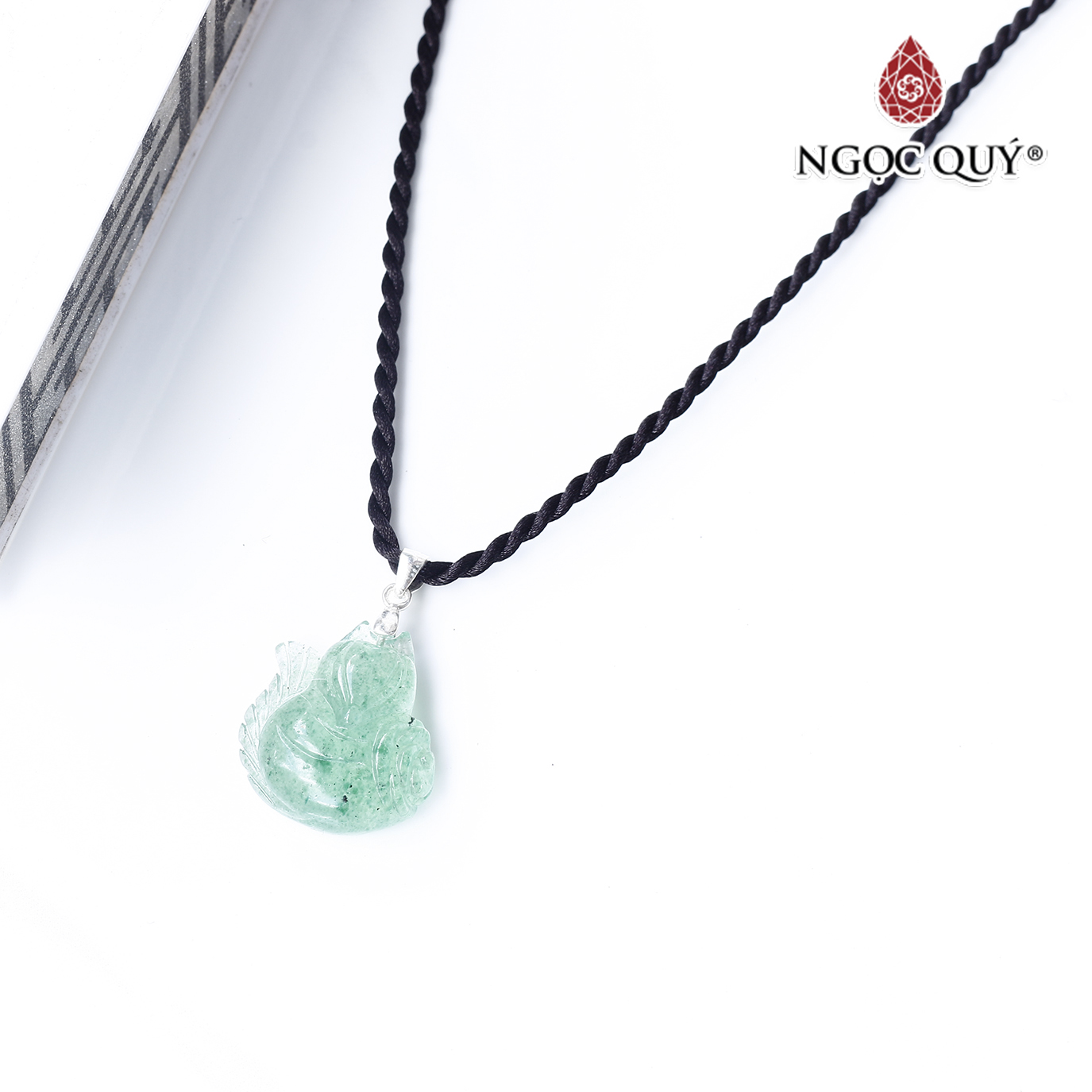 Mặt dây chuyền hồ ly 9 đuôi đá thạch anh dâu xanh aventurine 18x20mm mệnh hỏa, mộc - Ngọc Quý Gemstones