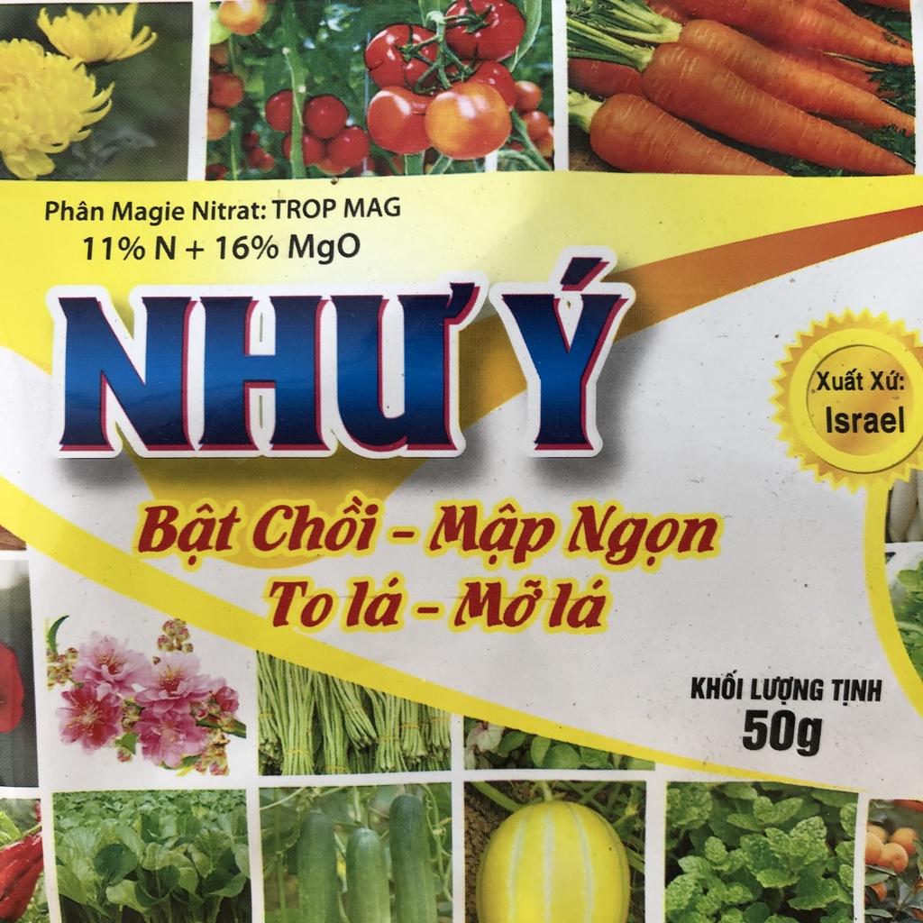 Phân bón lá Như Ý 50gr, giúp bật chồi, mập ngọn, to lá, mỡ lá, hoa đẹp, quả to dùng cho các loại rau màu, cây hoa kiểng