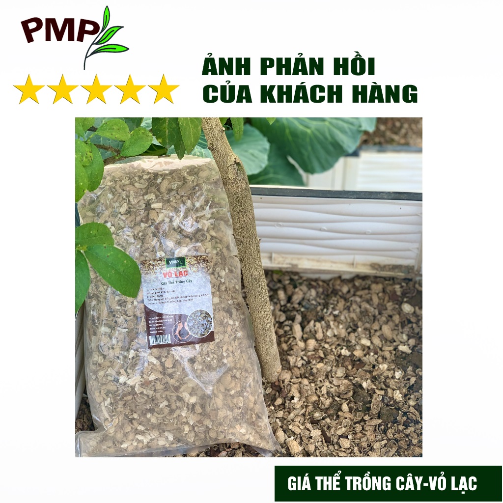 Giá thể vỏ lạc PMP phơi khô dập nhỏ để trộn đất, phủ bề mặt trồng cây 1Kg
