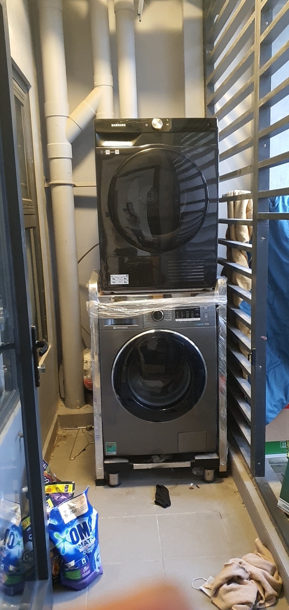 Kệ để máy sấy - máy giặt INOX hộp 40.40 chịu tải 300KG / chống rung tốt, đa năng tiện dụng, bề mặt gỗ tự nhiên chống nước
